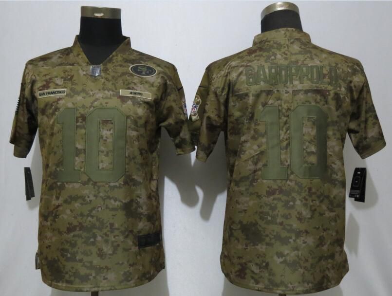 Women San Francisco 49ers #10 Garoppolo Nike Camo Salute to Service Limited NFL Jerseys